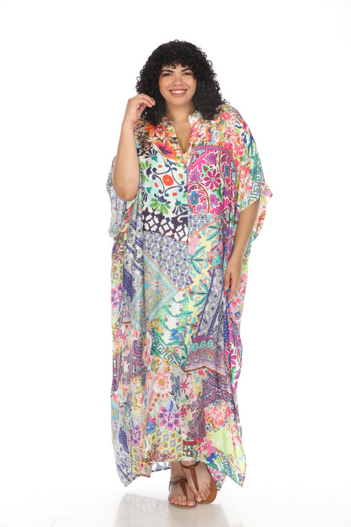 Johnny Was Style CSW7322ANX Loci Patchwork Swim Cover-Up Kaftan Dress Plus Size