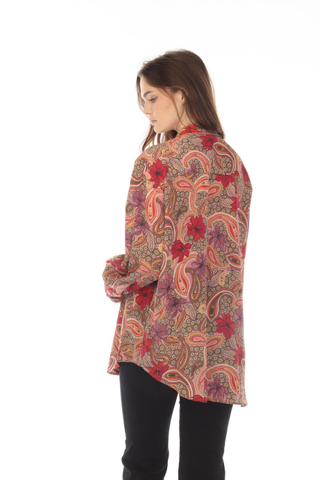 Johnny Was Love Amy Piped Silk Paisley Floral Blouse Boho Chic L18022