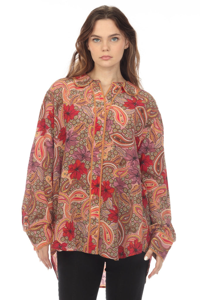 Johnny Was Kofi Blouse Silk Floral Animal hot Print #5