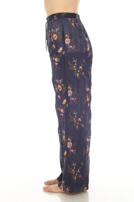 Johnny Was Love Blue Misty Rayon Embroidered Easy Pants Boho Chic L63023