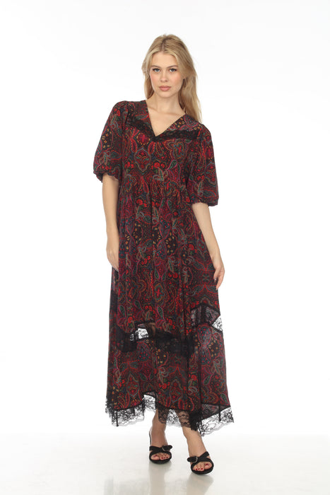 Johnny Was Love Style L38322-O Dame Paisley Lace Insert Midi Dress Boho Chic