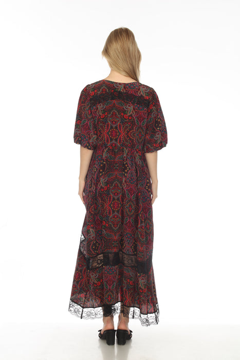 Johnny Was Love Dame Paisley Lace Insert Midi Dress Boho Chic L38322-O