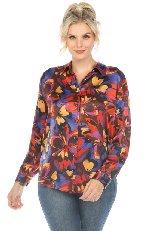 Johnny Was Love Style L18523-O Eclipse Blooms Silk Long Sleeve Shirt Boho Chic