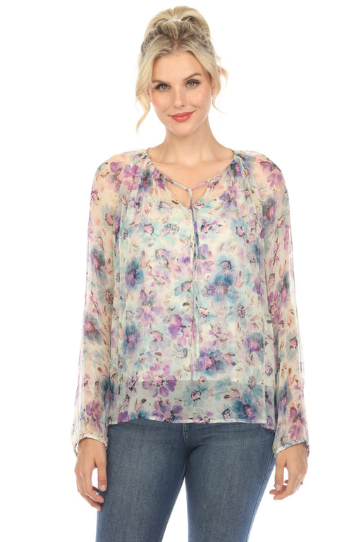 Johnny Was Love Style L12424-2 Glinda Silk Floral Peasant Blouse Boho Chic