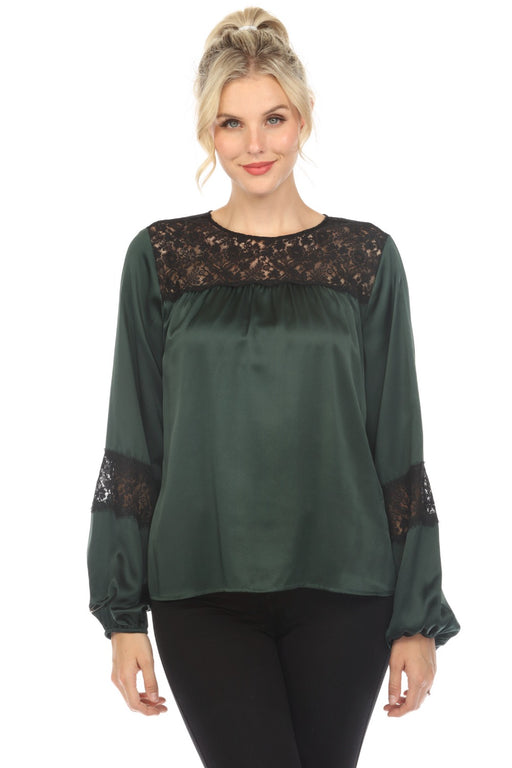 Johnny Was Love Style L14823 Green Midnight Long Sleeve Silk Blouse Boho Chic