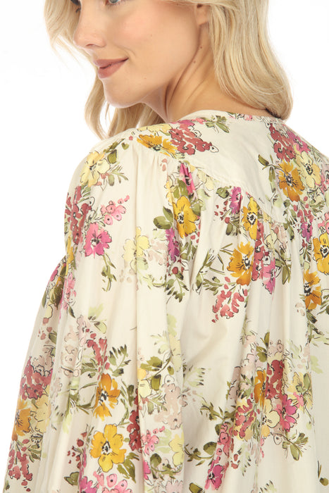 Johnny Was Jade Love Isabella Floral 3/4 Sleeve Blouse Boho Chic L14523