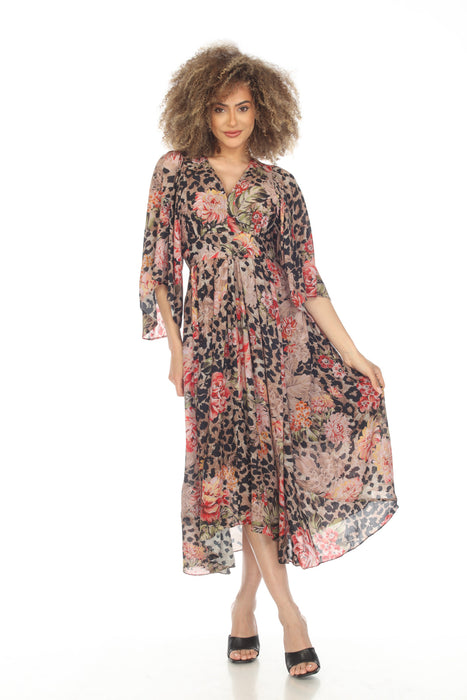 Johnny Was Love Style L39522 Melissa Floral Animal Print Midi Dress Boho Chic