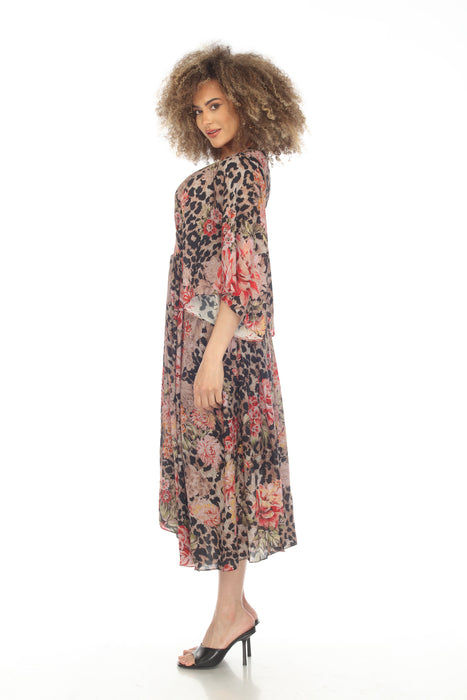 Johnny Was Love Melissa Floral Animal Print Midi Dress Boho Chic L39522