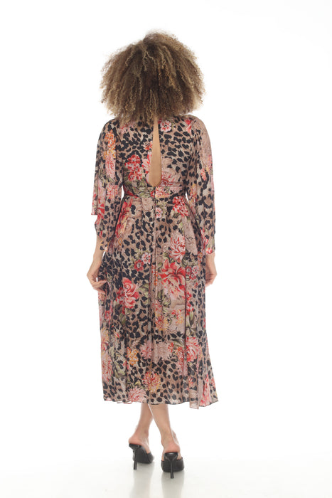 Johnny Was Love Melissa Floral Animal Print Midi Dress Boho Chic L39522