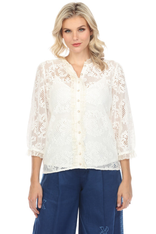 Johnny Was Love Style L18323 Natural Betty Floral Lace Blouse Boho Chic