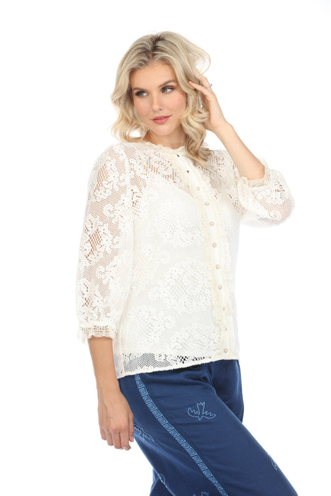 Johnny Was Love Natural Betty Floral Lace Blouse Boho Chic L18323