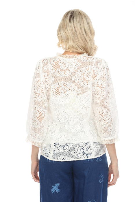 Johnny Was Love Natural Betty Floral Lace Blouse Boho Chic L18323