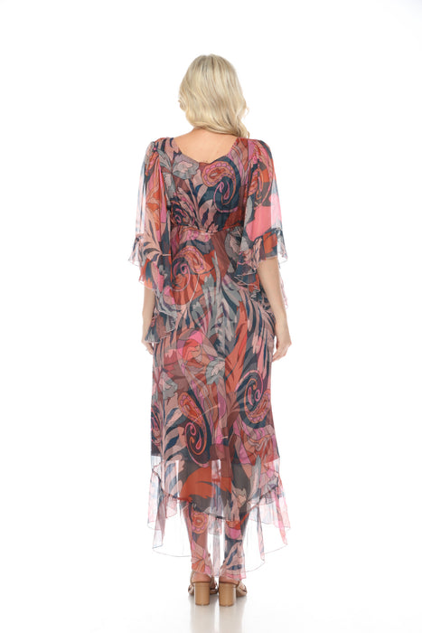 Johnny Was Love Paisley Print Ruffled Maxi Dress Boho Chic L35124