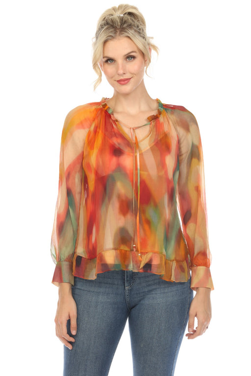 Johnny Was Love Style L15223-9 Radika Long Sleeve Silk Blouse Boho Chic