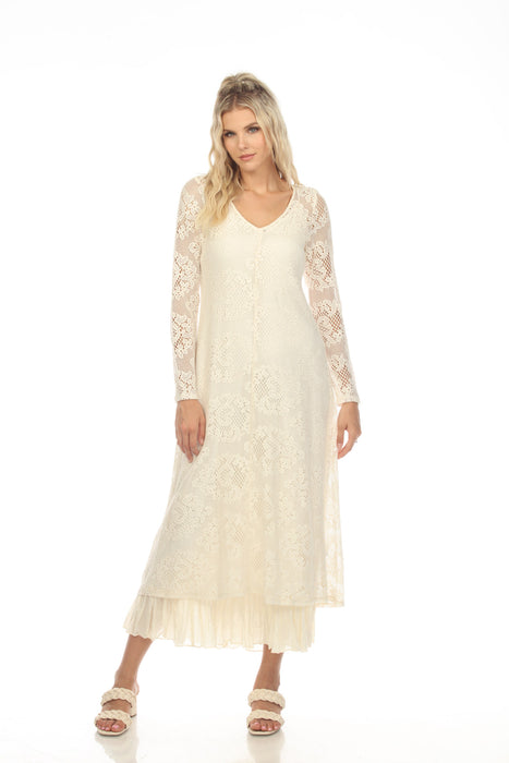 Johnny Was Love Style L35123 Tayla V-Neck Long Sleeve Lace Maxi Slip Dress Boho Chic