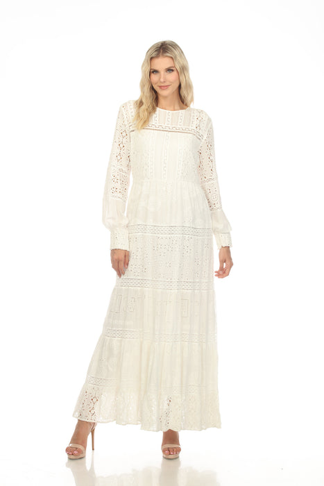 Johnny Was Love White Billie Eyelet Embroidered Maxi Dress Boho Chic L AfterRetail