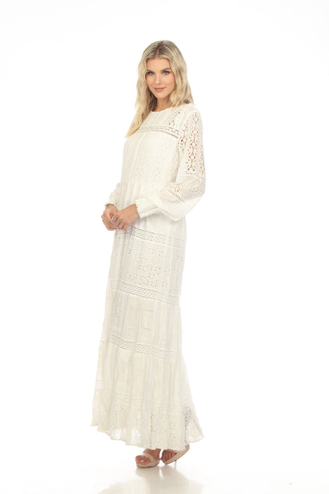 Johnny Was Love White Billie Eyelet Embroidered Maxi Dress Boho Chic L36323-2 NEW