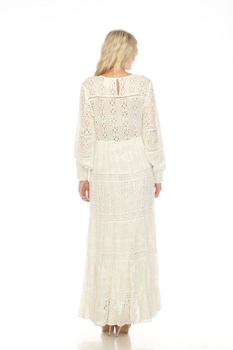 Johnny Was Love White Billie Eyelet Embroidered Maxi Dress Boho Chic L36323-2 NEW