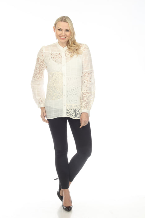 Johnny Was Love White Carmen Embroidered Button-Down Shirt Boho Chic L16723