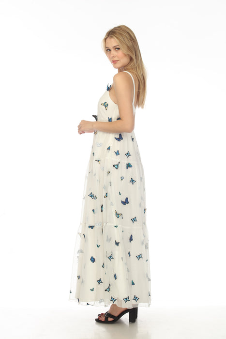 Johnny Was Love White Rosarito Butterfly Sleeveless Maxi Dress Boho Chic L34022-E