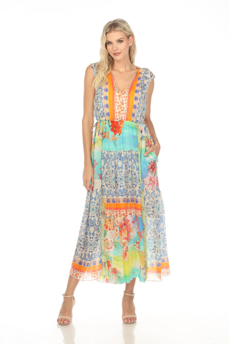 Johnny Was Style C37323B4 Lylarae Natania Patchwork Maxi Slip Dress Boho Chic