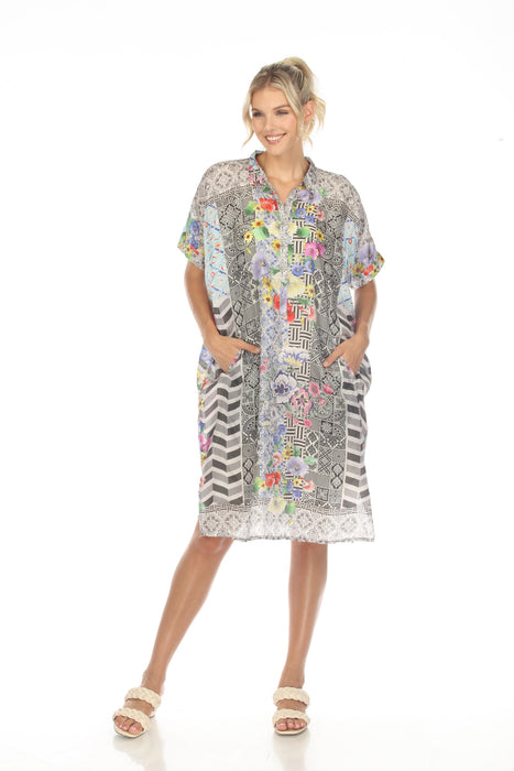 Johnny Was Style C35723 Madrigal Muse Silk Printed Shift Dress Boho Chic