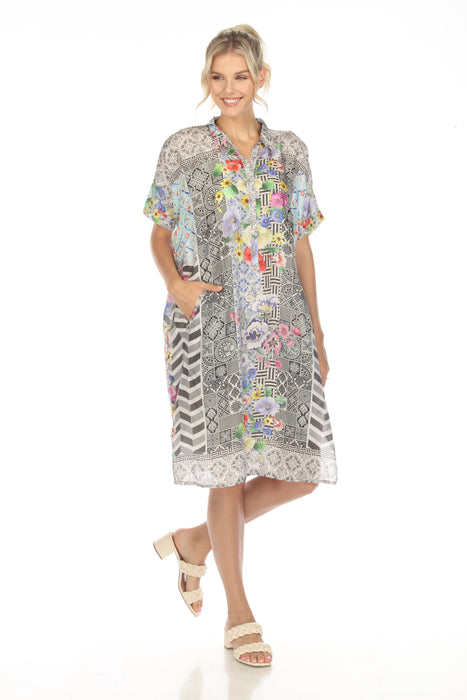 Johnny Was Madrigal Muse Silk Printed Shift Dress Boho Chic C35723