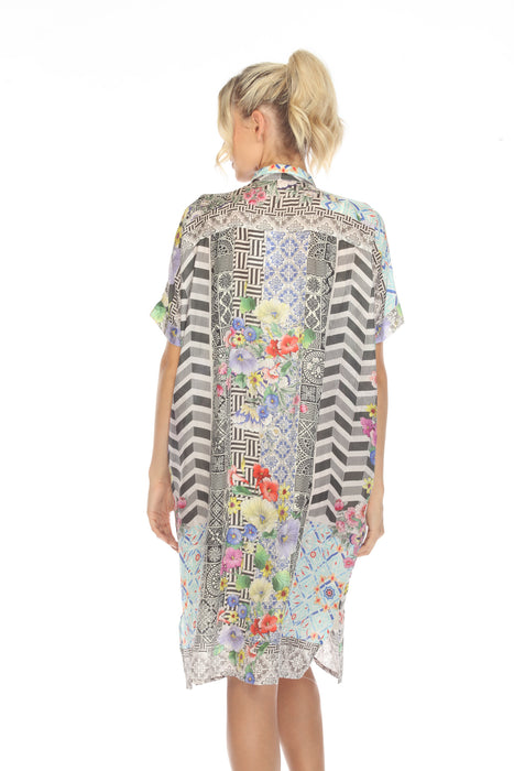 Johnny Was Madrigal Muse Silk Printed Shift Dress Boho Chic C35723