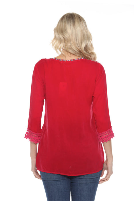 Johnny Was Magenta V-Neck Embroidered Blouse C5544