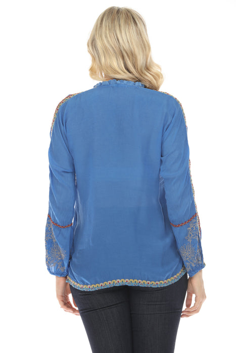 Johnny Was fashion Blue Embroidered Sweatshirt