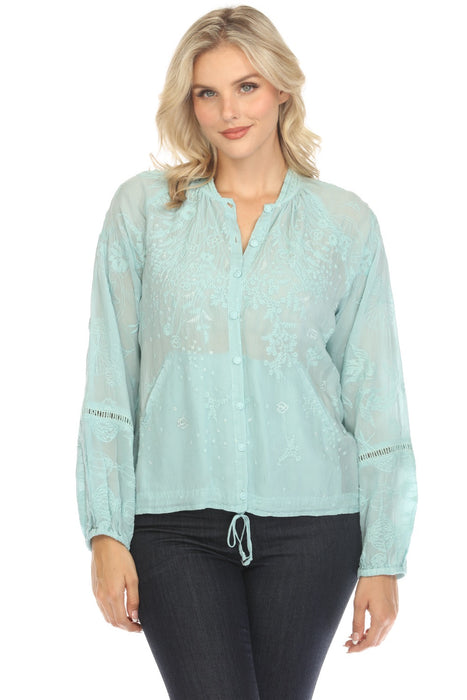 Johnny Was Style C40924 Marine Blue Gwyn Meadow Embroidered Jacket Boho Chic