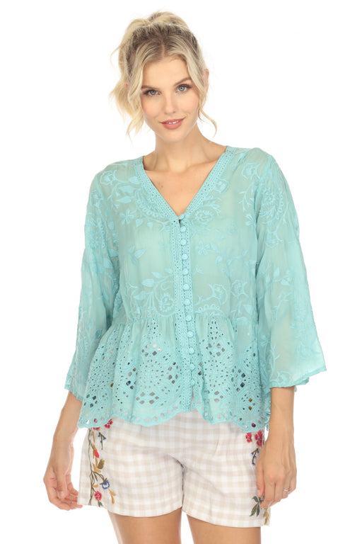 Johnny Was Marti Vera Embroidered 3/4 Sleeve Tunic Top C26523 NEW —  AfterRetail