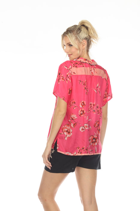 Johnny Was Misty Darci Silk Floral Button-Up Short Sleeve Shirt C13923 NEW