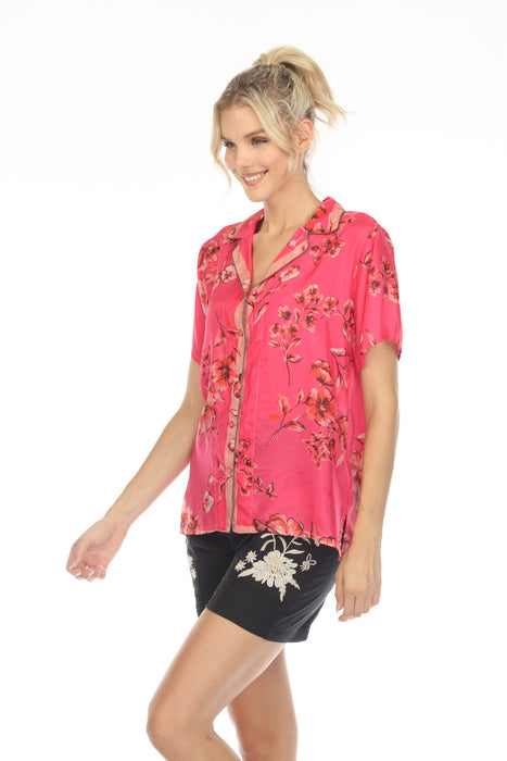 Johnny Was Misty Darci Silk Floral Button-Up Short Sleeve Shirt C13923 NEW