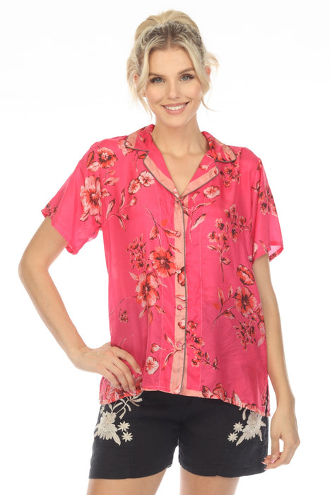 Johnny Was Style C13923 Misty Darci Silk Floral Button-Up Short Sleeve Shirt