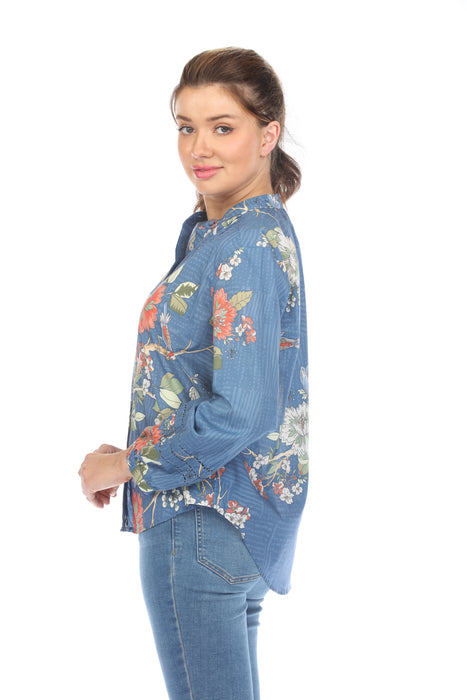 Johnny Was Mosaic Mandarin Collar Floral Blouse Boho Chic R19924