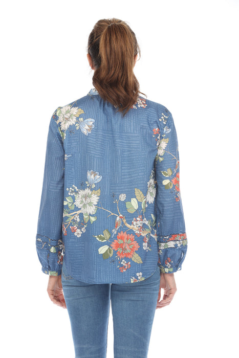 Johnny Was Mosaic Mandarin Collar Floral Blouse Boho Chic R19924