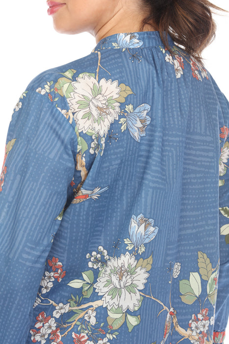 Johnny Was Mosaic Mandarin Collar Floral Blouse Boho Chic R19924