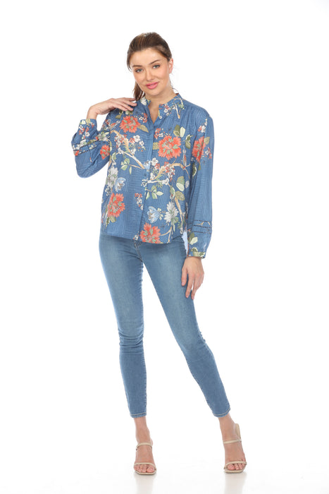 Johnny Was Mosaic Mandarin Collar Floral Blouse Boho Chic R19924