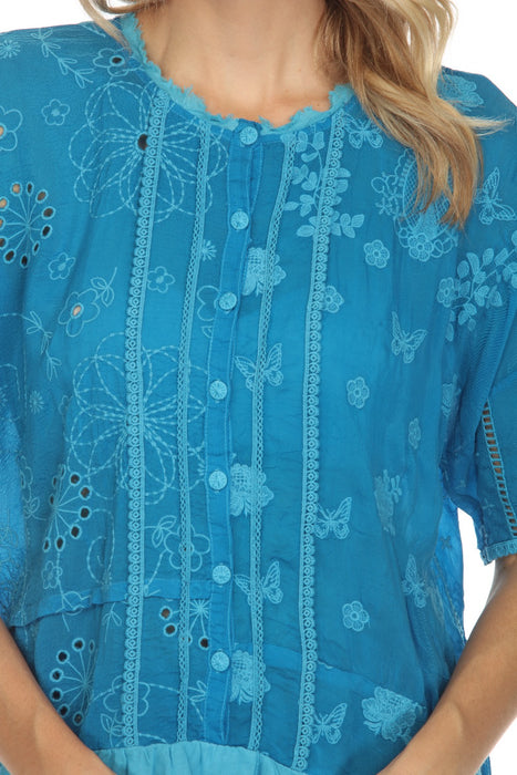 Johnny Was Summer Hyacinth Eyelet Embroidered Blouse C13323