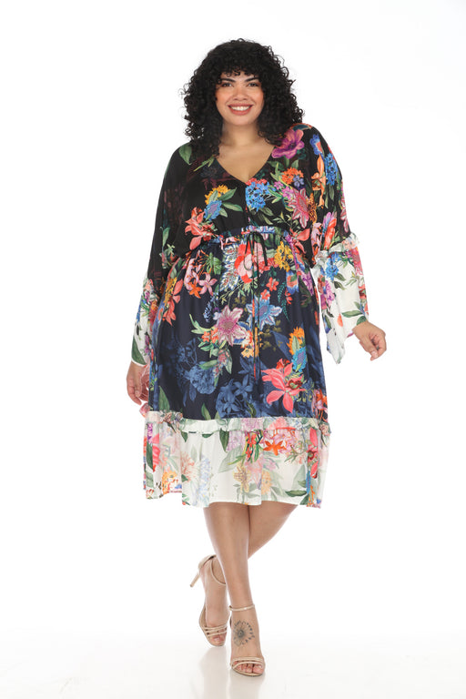 Johnny Was Style CSW2824-JX Neon Jungle Mix Floral Tiered Swim Cover-Up Dress Plus Size