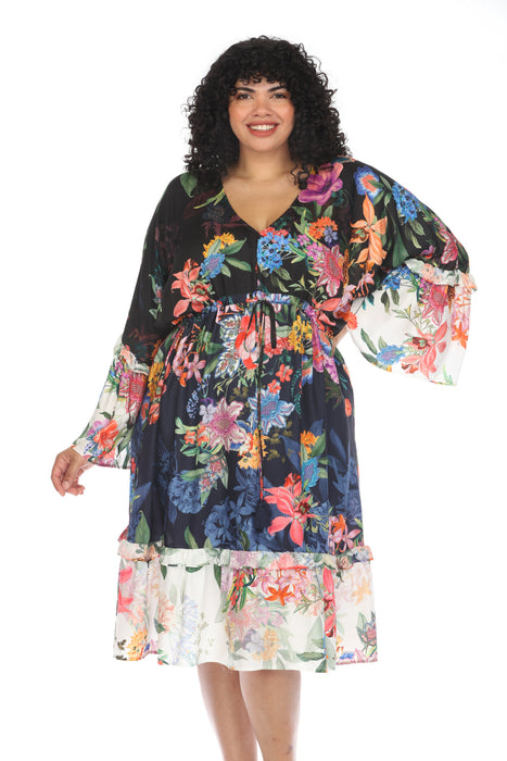 Johnny Was Style CSW2824-JX Neon Jungle Mix Floral Tiered Swim Cover-Up Dress Plus Size