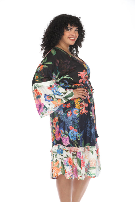 Johnny Was Neon Jungle Mix Tiered Swim Cover-Up Dress Plus Size CSW2824-JX