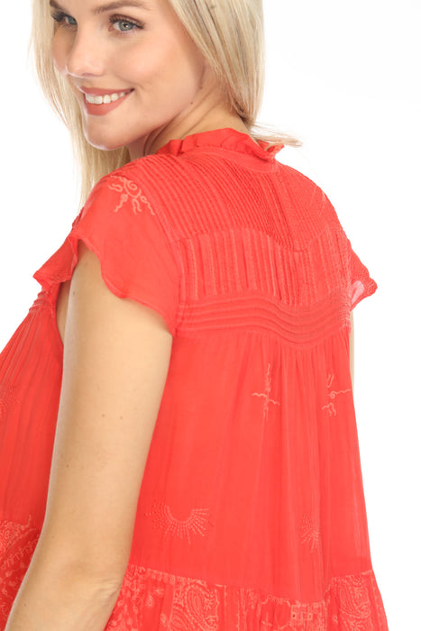 Johnny Was Red Nyana Harmonee Babydoll Slip Dress C33924