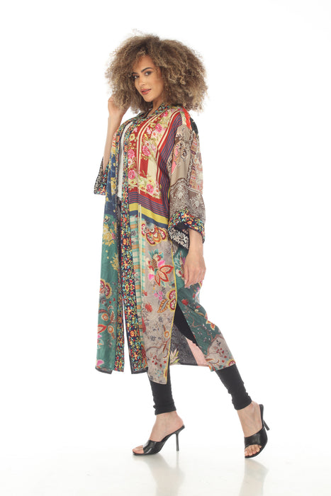 Johnny Was Odyssey Silk Floral Printed Embroidered Reversible Kimono Boho Chic C48123