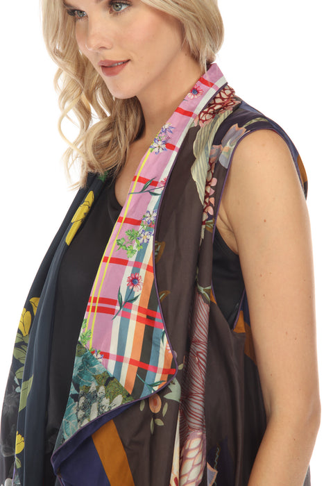 Johnny Was Owl Gale Silk Printed Reversible Long Vest Boho Chic C42922 NEW