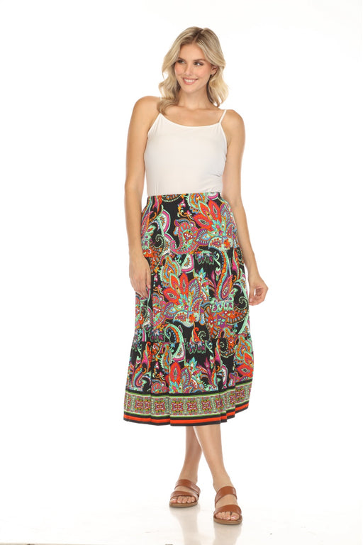 Johnny Was JWLA Style T70424 Paisley Tiered Pull On Midi Skirt