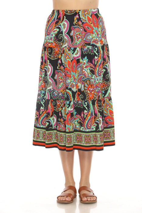 Johnny Was JWLA Style T70424 Paisley Tiered Pull On Midi Skirt