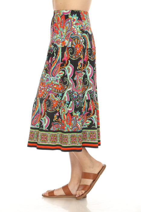 Johnny Was JWLA Paisley Tiered Pull On Midi Skirt T70424