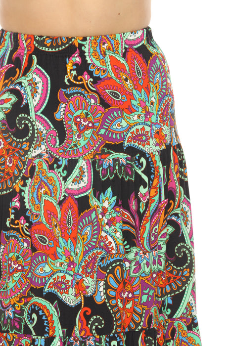 Johnny Was JWLA Paisley Tiered Pull On Midi Skirt T70424